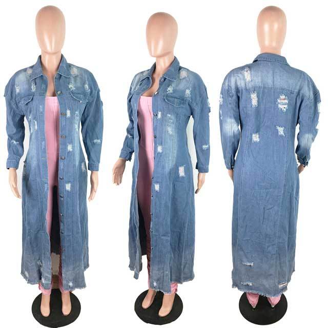 Denim Ripped Windbreaker Coat