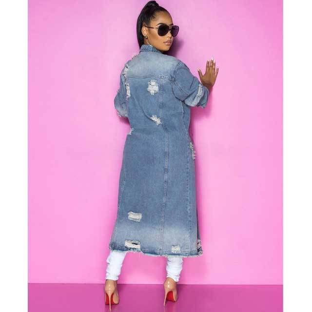 Denim Ripped Windbreaker Coat