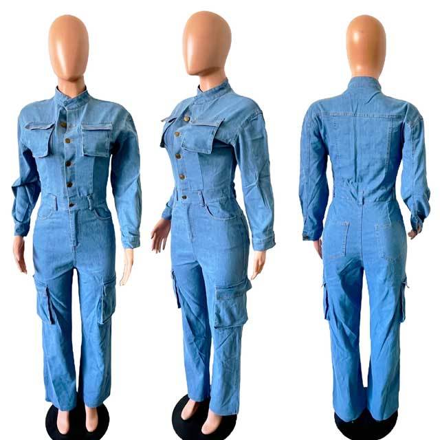 Denim Fashion Cargo Jumpsuit