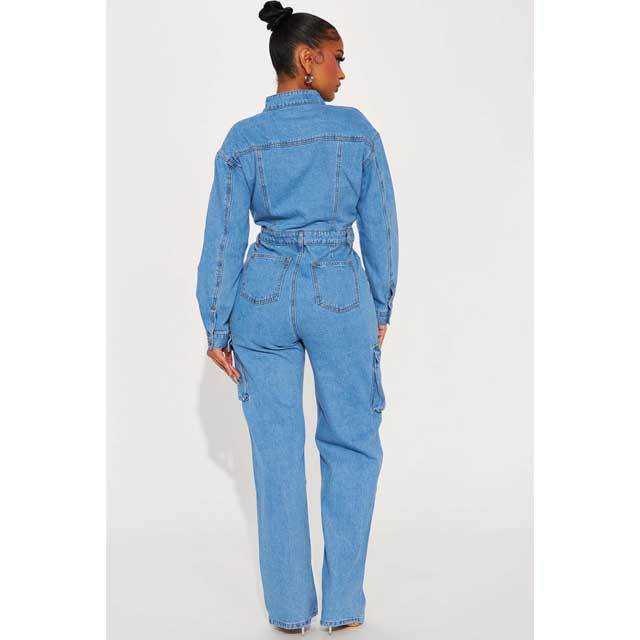 Denim Fashion Cargo Jumpsuit