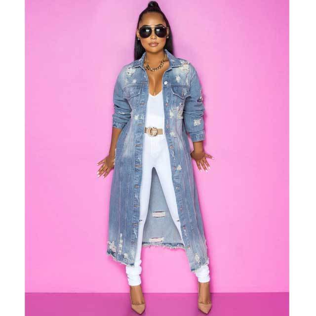 Denim Ripped Windbreaker Coat