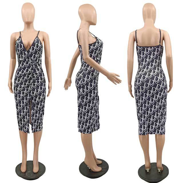 Printed Cami Slit Ruched Dress