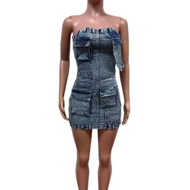 Strapless Denim 3D Dress