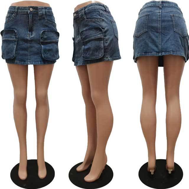 Denim 3D Cargo Skirt