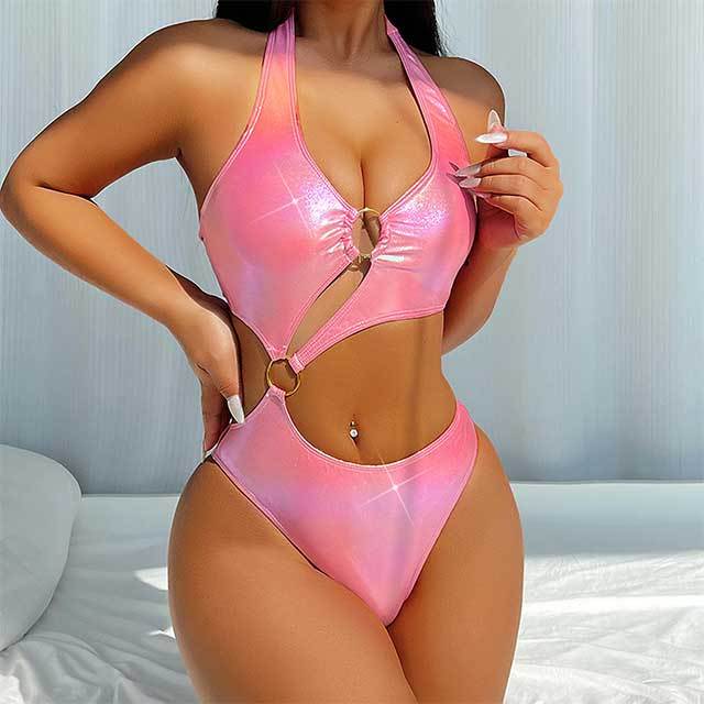 Pink Cut Out One Piece Bandage Swimwear