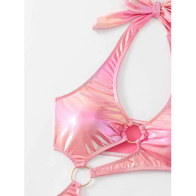 Pink Cut Out One Piece Bandage Swimwear