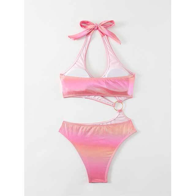 Pink Cut Out One Piece Bandage Swimwear