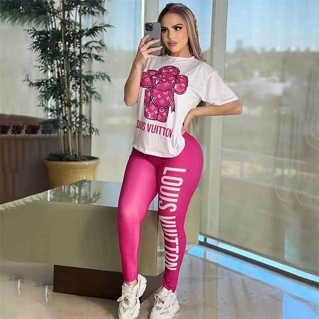 Casual Style Printed O Neck Tees Top Jogging Pant Set