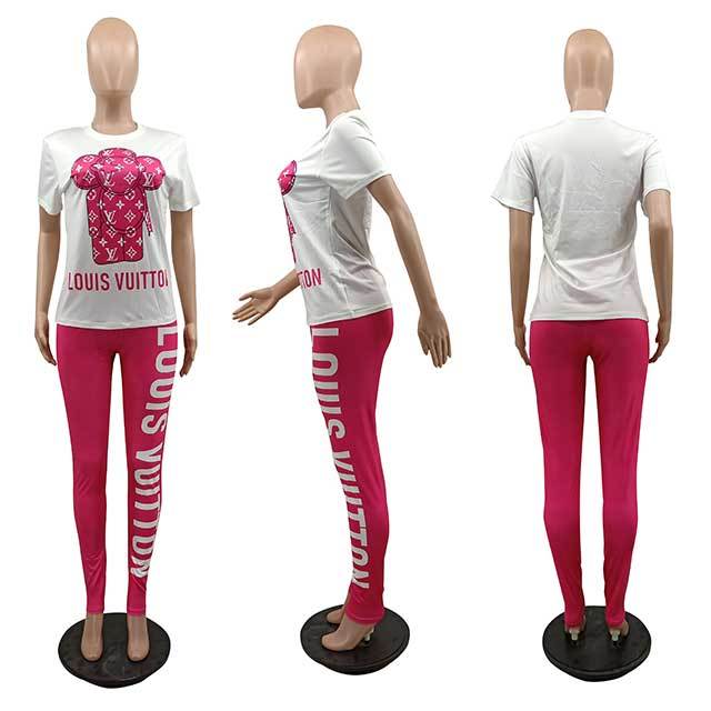 Casual Style Printed O Neck Tees Top Jogging Pant Set