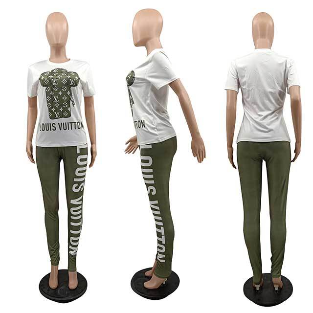 Casual Style Printed O Neck Tees Top Jogging Pant Set