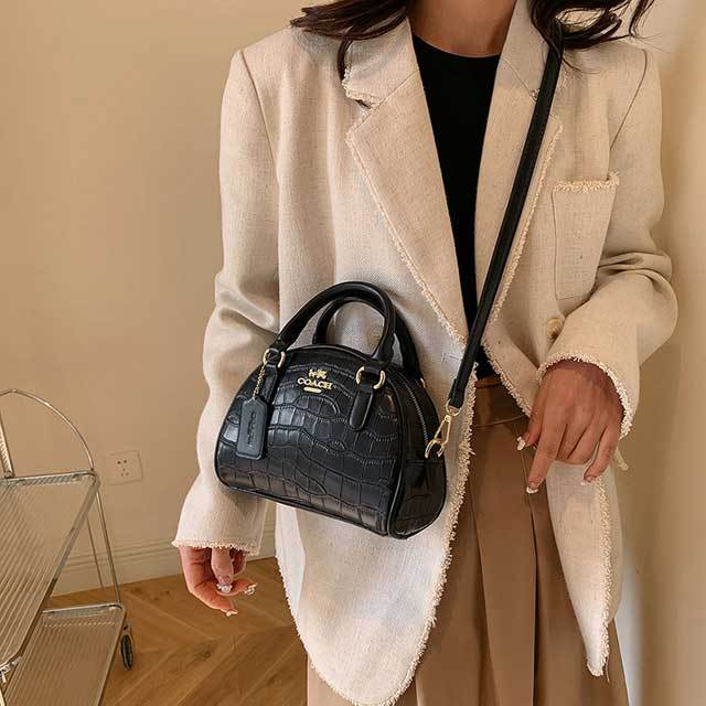 Leather Stone Pattern Crossbody Handbag