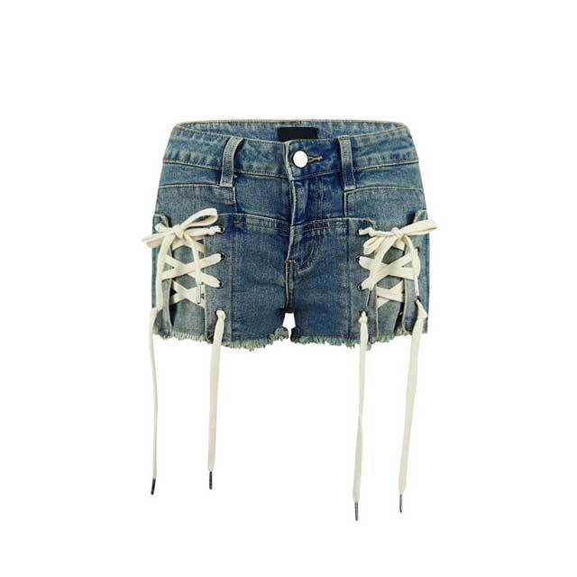 Lace-Up Denim Shorts