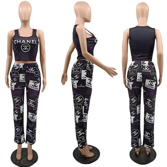 Printed Tank Top Casual Pants Suit