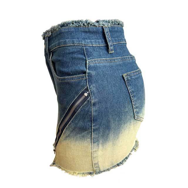 Zipper Distressed Denim Mini Skirt