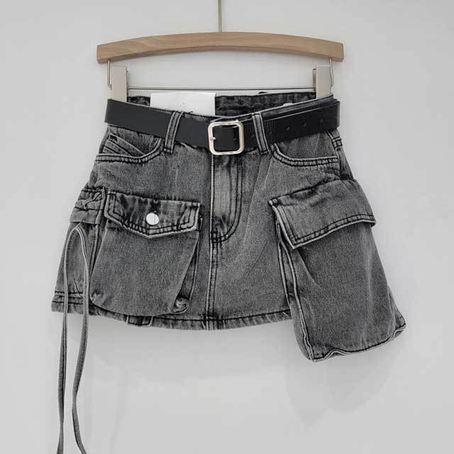 Irregular Denim Cargo Skirt