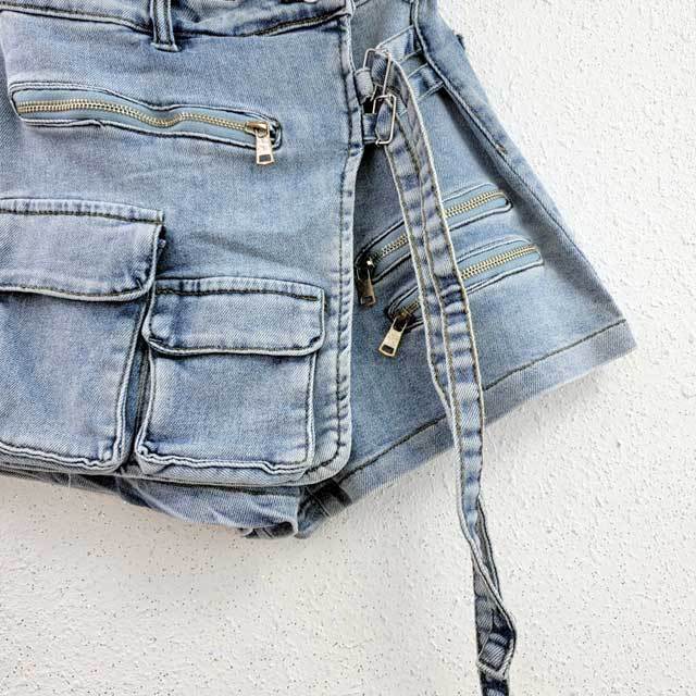 Multi Pockets Denim Cargo Shorts
