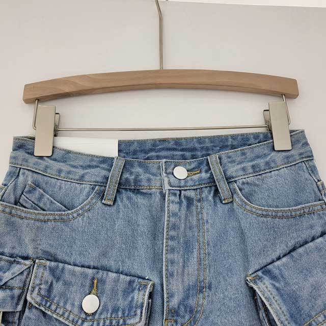 Irregular Denim Cargo Skirt
