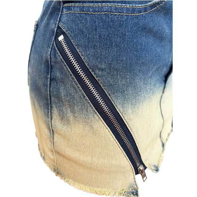 Zipper Distressed Denim Mini Skirt