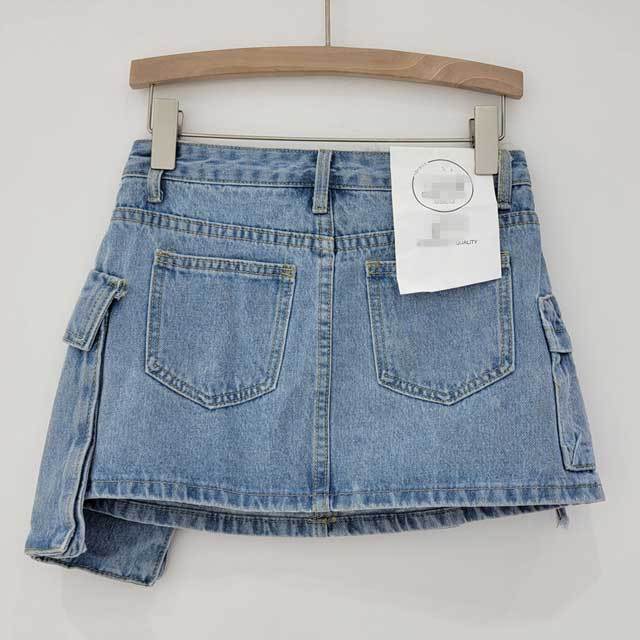Irregular Denim Cargo Skirt