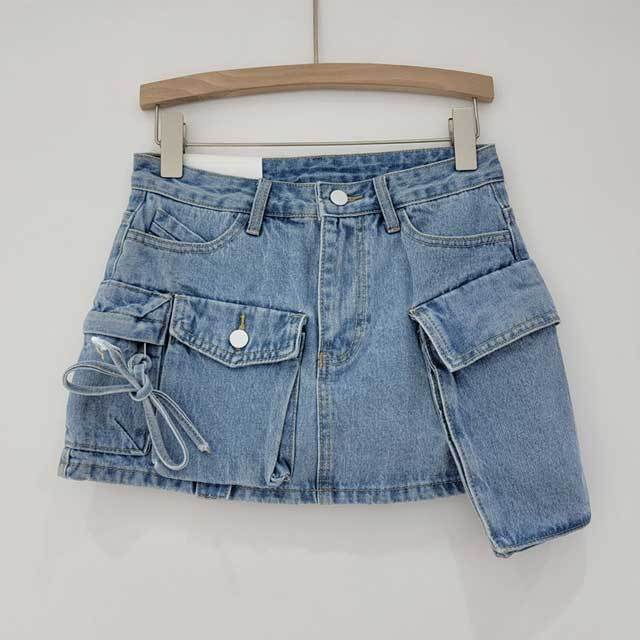 Irregular Denim Cargo Skirt