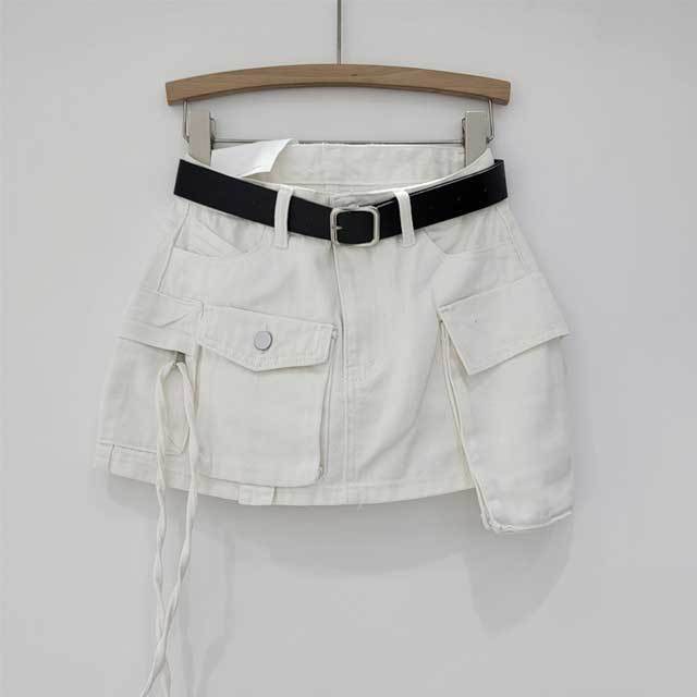 Irregular Denim Cargo Skirt
