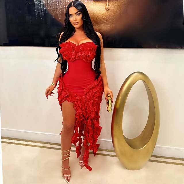 Strapless Ruffled High Legs Dress