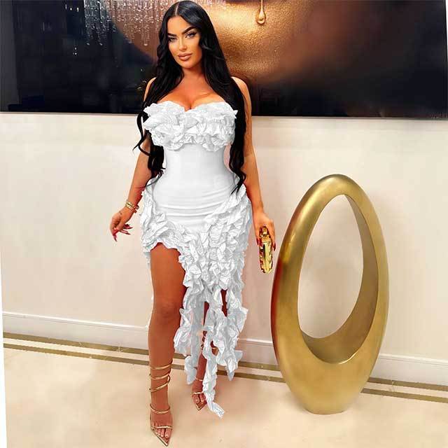 Strapless Ruffled High Legs Dress