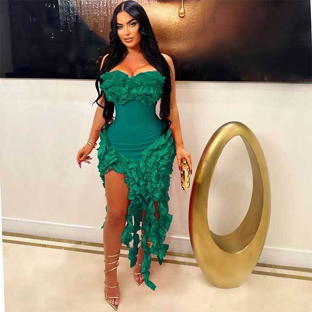 Strapless Ruffled High Legs Dress