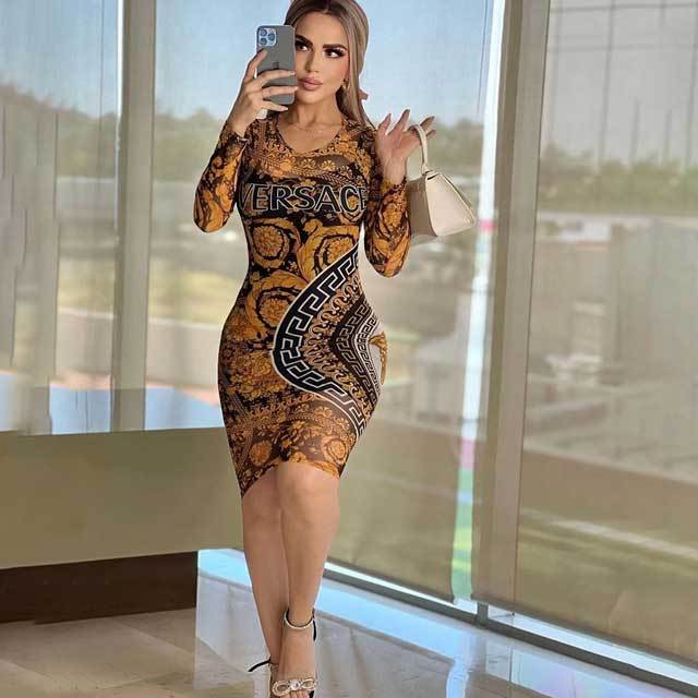 Printed Mesh Bodycon Dress