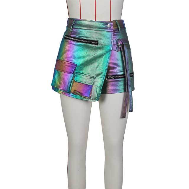 High Waist Zipper Leather Cargo Shorts