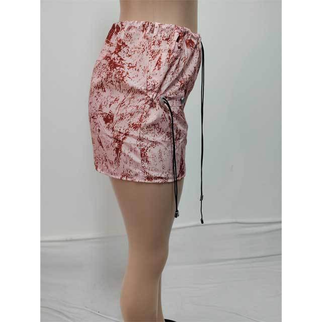 Drawstring Printed Cargo Skirt