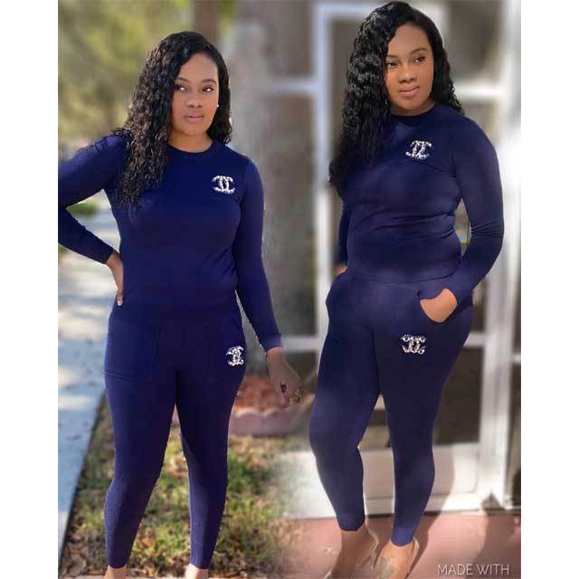 Rhinestones Casual Jogging Suit