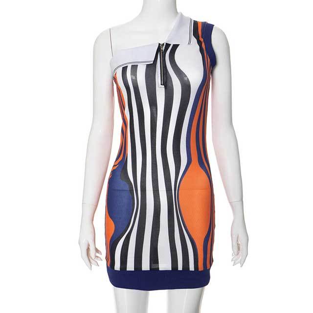 Single Shoulder Striped Bodycon Dress