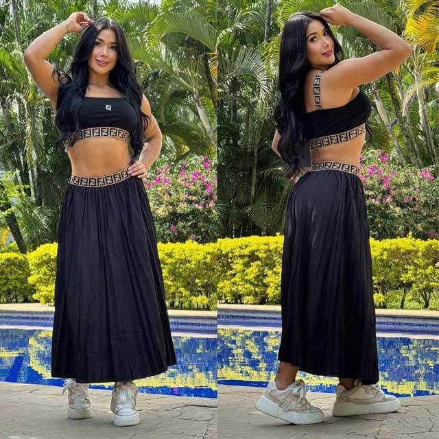 Printed Tank Top Pleated Maxi Skirt Set