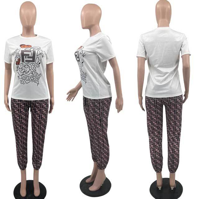 Printed Short Sleeve Casual Pants Set
