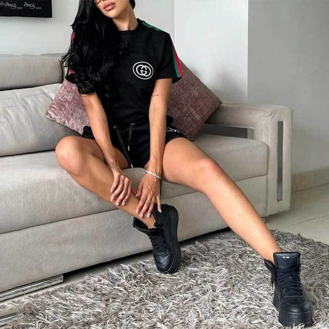 Letter Embossing Casual Short Set