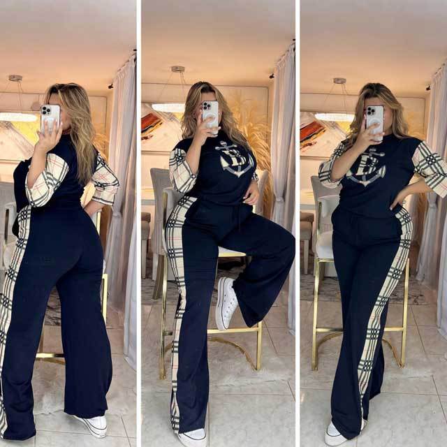 Plus Size Plaid Print Casual Jogging Suit