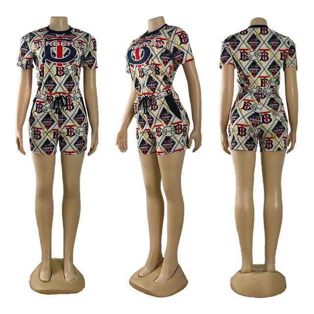 Printed Casual Short Sleeve Two Piece Set