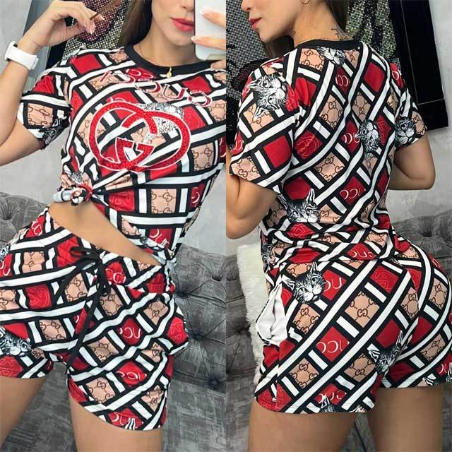 Printed Casual Short Sleeve Two Piece Set