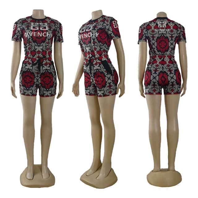 Printed Casual Short Sleeve Two Piece Set