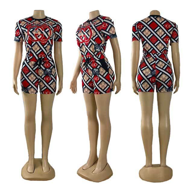 Printed Casual Short Sleeve Two Piece Set