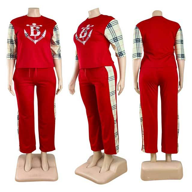 Plus Size Plaid Print Casual Jogging Suit