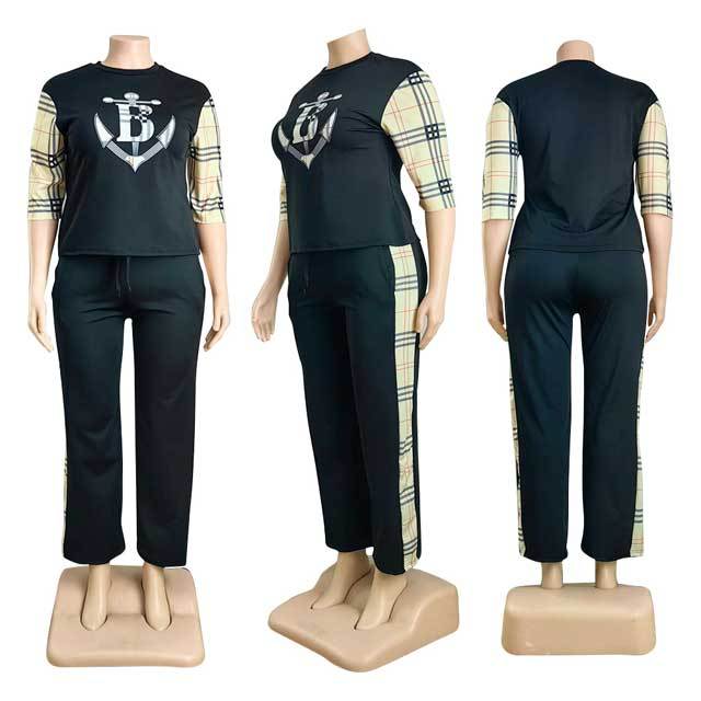 Plus Size Plaid Print Casual Jogging Suit