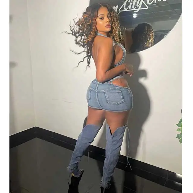 Denim Halter Top Hollow Out Skirt Set