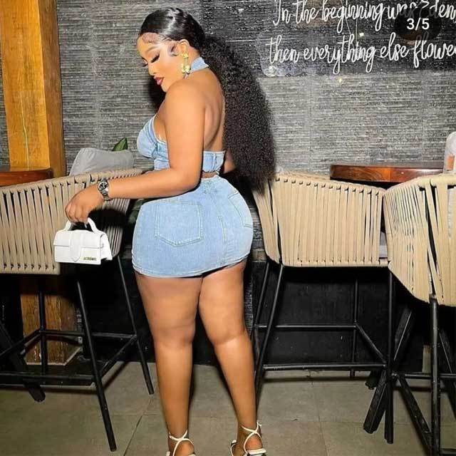 Denim Choker Top Mini Skirt Set