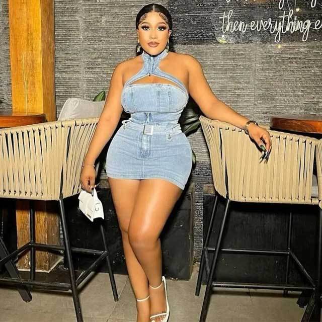 Denim Choker Top Mini Skirt Set