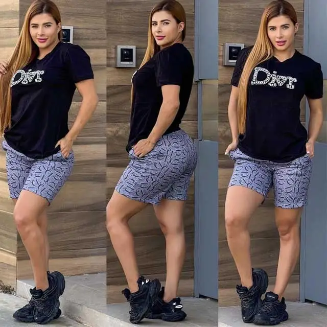 Rhinestones Printed Casual Short Set