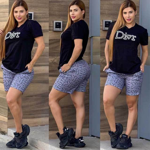 Rhinestones Printed Casual Short Set