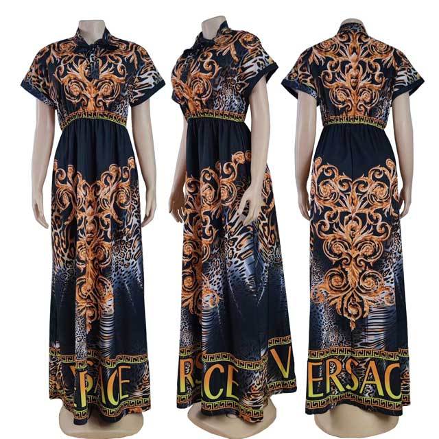 Short Sleeve Printed Swing Maxi Dress