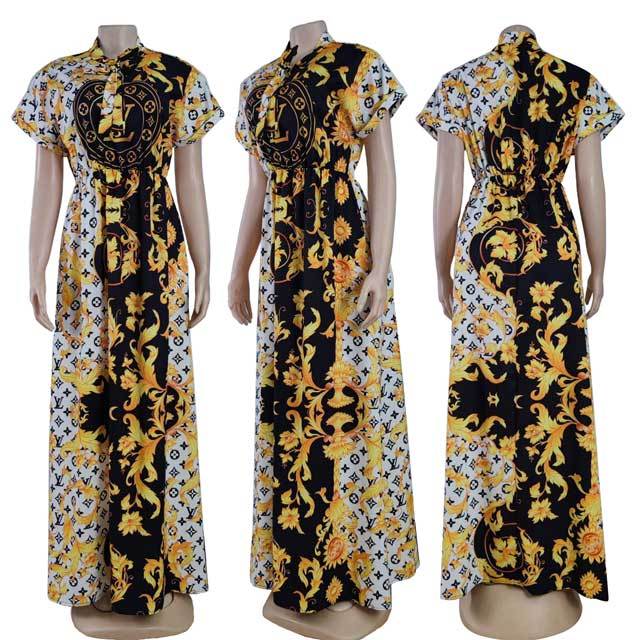 Short Sleeve Printed Swing Maxi Dress